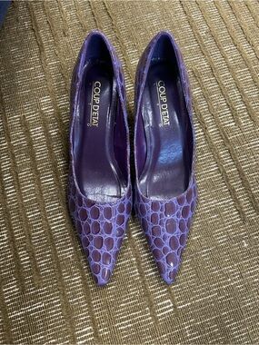 Coup D'Etat Purple Pointed-Toe Croc-Embossed Vintage 80s European Brand Heels